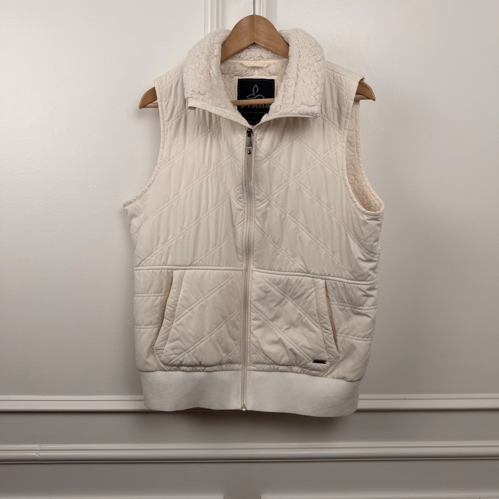 Prana‎ Womens Quilted Sherpa Lined Full Zip Vest Cream Ivory Large